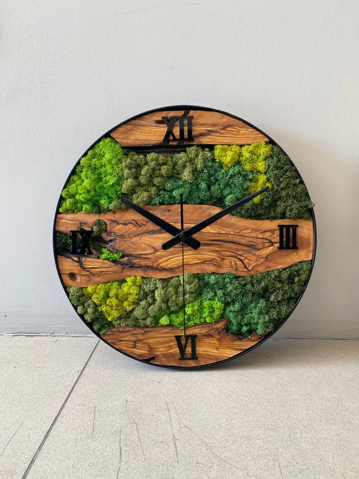 Reloj de Pared Metal Madera Olivo Verde Hierba Diseño Naturaleza Madera Hogar Decorativo Foto 3 de 4