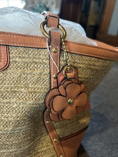 COACH ALEXANDRA CORAL PATENT STRAW STUDDED TOTE SHOULDER HANDBAG F21959 - Picture 2 of 11