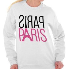 Paris City of Love Romantic Couple France Womens Long Sleeve Crew Sweatshirt