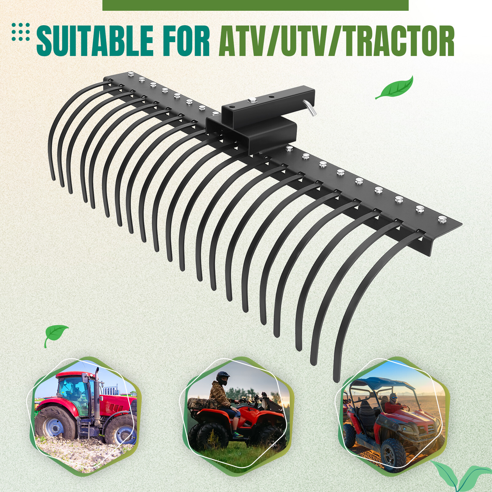 3 Point Rake 60'' Landscape Rock Rake for Category 1 Tractors 2 ...