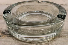 Vintage Heavy Clear Glass Midcentury Modern Cigar Bar 3 Slot 4” Tobacco Ashtray