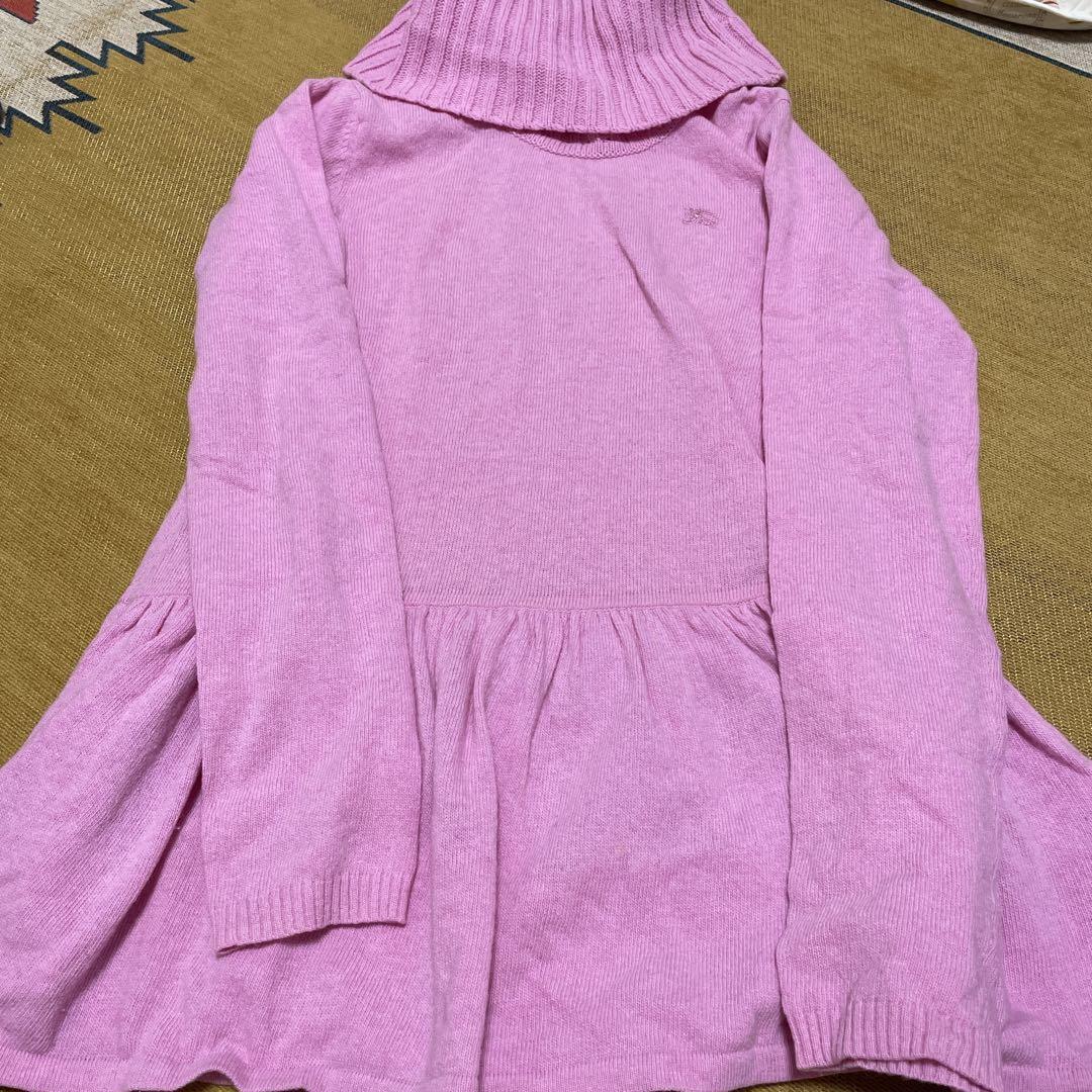 Burberry Blue Label Pink Turtleneck Knit Sweater Frilly Hem New