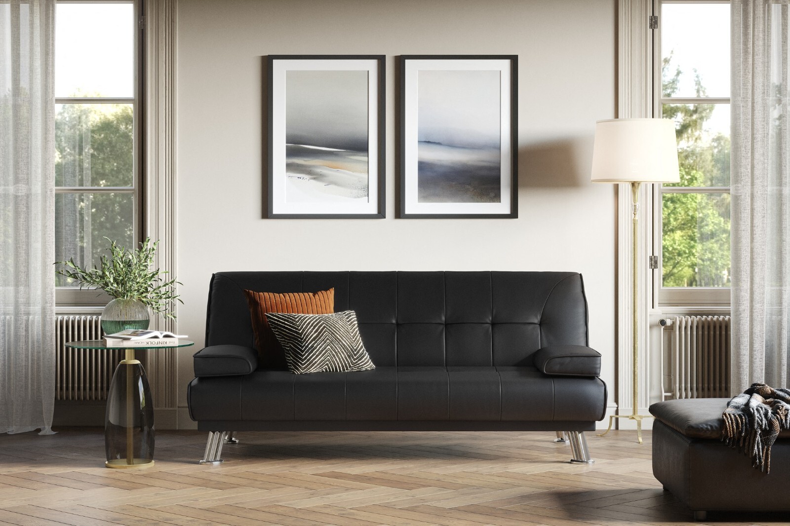 Home Detail Montana Sofa Bed 3 Seater Faux Leather Clic Clac Sofabed in Black or Brown (Black Faux Leather) 17 3 Seater Sofa Bed Faux Leather Or Fabric Chrome Metal Legs Sofabed Clic Clac