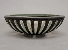 Compote Bowl Vase Bronze Oval Poured in Glass  6.5"W x 9"L x 3"High