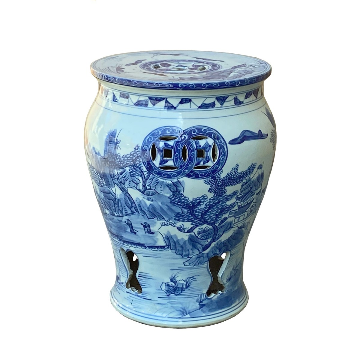 Chinese Blue & White Porcelain Mountain Tree Small Round Stool Table cs7405S Chinese Blue & White Porcelain Mountain Tree Small Round Stool Table cs7405S