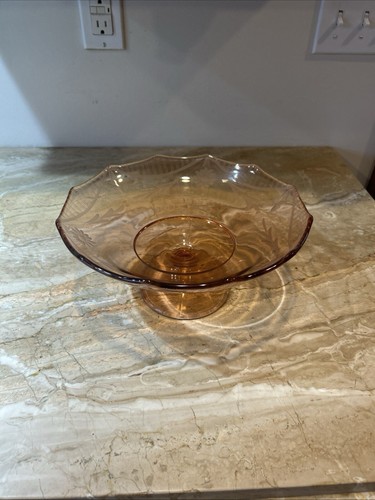 Vintage Pink Depression Glass Pedestal/Footed Compote Candy Dish Etched 10 1/2” - Picture 3 of 3