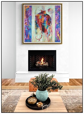 Yi Kai Large Original Acrylic On Rice Paper Still Life Signed Abstract Framed