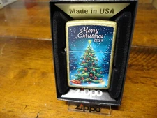 MERRY CHRISTMAS 2024 TREE PRESENTS SNOW ZIPPO LIGHTER MINT IN BOX