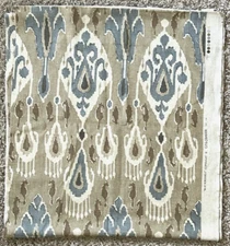 GP&J Baker Ikat Bokhara Fabric Remnant 3.5 yd x24.5” Linen Viscose Blue Sand Tan