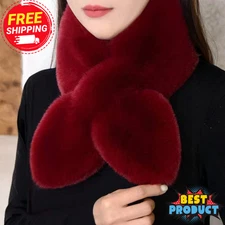 Women Winter Neckwarmer Fluffy Scarf Windproof Thick Neck Shrug Faux Bow Scarf