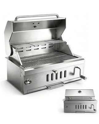 28 In. Charcoal BBQ Outdoor Kitchen grill With Liftable Tray Insulated Hood Temp