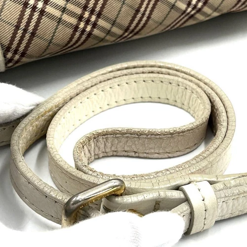 Burberry Blue Label Shoulder Bag Check Logo Beige Nylon Beige From Japan - Picture 16 of 24