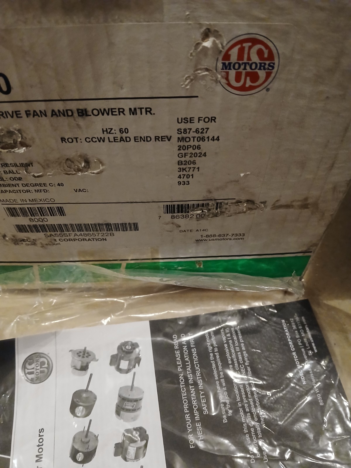 Us Motors SA55JXSFB-4865 Motor 48 1/4hp 1725rpm 115v-ac 1ph