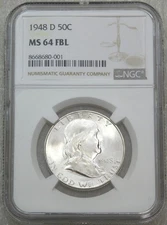 1948 D Franklin Half Dollar NGC MS64FBL Full Bell Lines Frosty Just Graded N160K