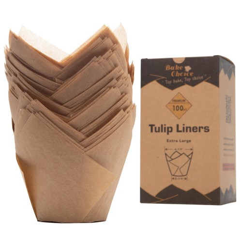 Nordic Paper 100pcs Large Size Natural Tulip Cupcake Liners for Baking, Large...