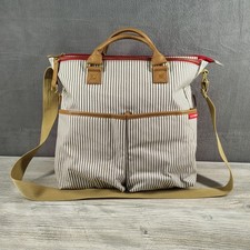 Skip Hop Gray White Stripe Diaper Bag Tote Shoulder Carryall Changing Pad EUC