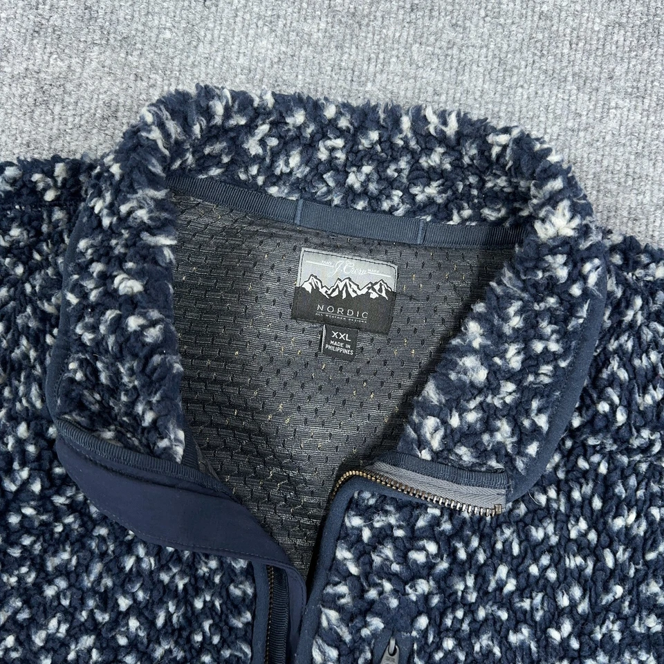 J.CREW Nordic Jacket Men 2XL Navy Fuzzy Sherpa Full Zip Fleece Birdseye Outdoors - Image 4 of 4