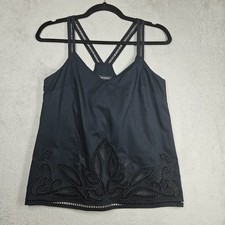 Banana Republic Lined Tank Blouse Crochet Detail Trim Open Crochet Straps Sz XS