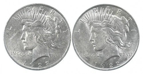 1923 & 1922 & Peace Silver Dollar $1 Bullion Collection Lot *859