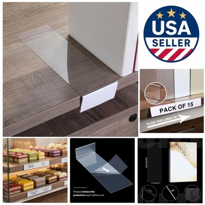 Transparent Shelf Label Holders - 15 Moveable Labels for Classroom & Office