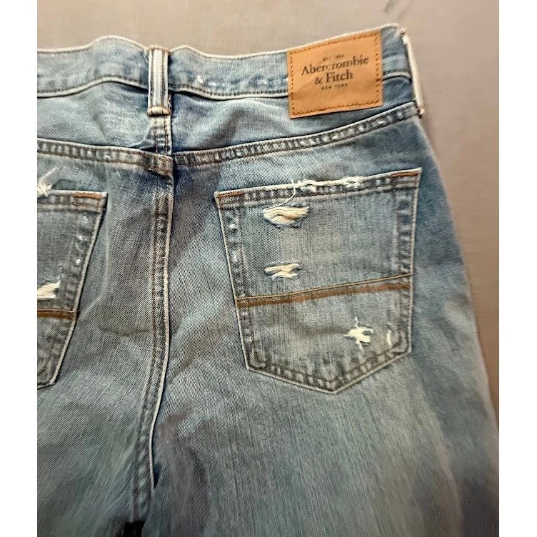 Pantalones de mezclilla azul recto lavado claro Abercrombie & Fitch para hombre talla 33x32 Foto 2 de 4