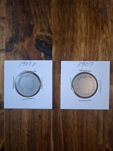 2 BARBER QUARTERS 1907 & 1907 D *SILVER *