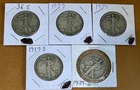 [Lot of 5] WALKING LIBERTY HALF DOLLARS .50  90% Silver $2.50 Face Value
