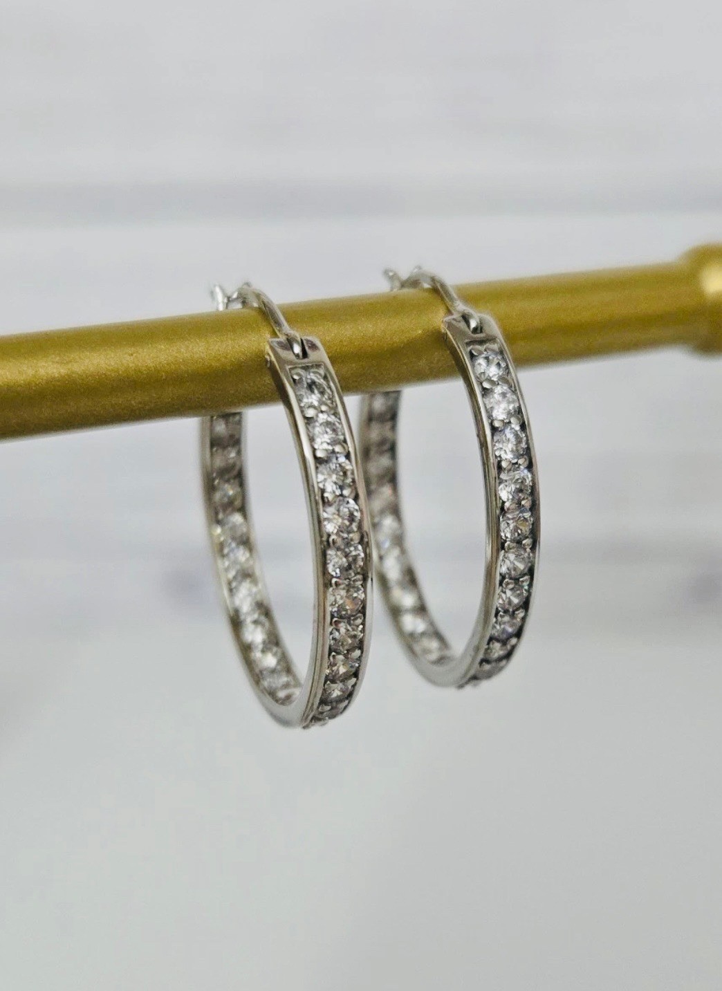 Hoop Earrings 925 Sterling Silver With Cz In N Out Classic Versatile Minimalist-image