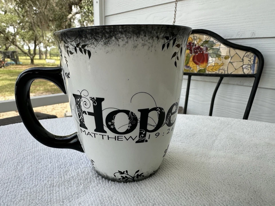 Coffee Mug LARGE Cup Of HOPE Black White Bible Verse Truth Carson Matthew 19:26 - Image 4 of 4