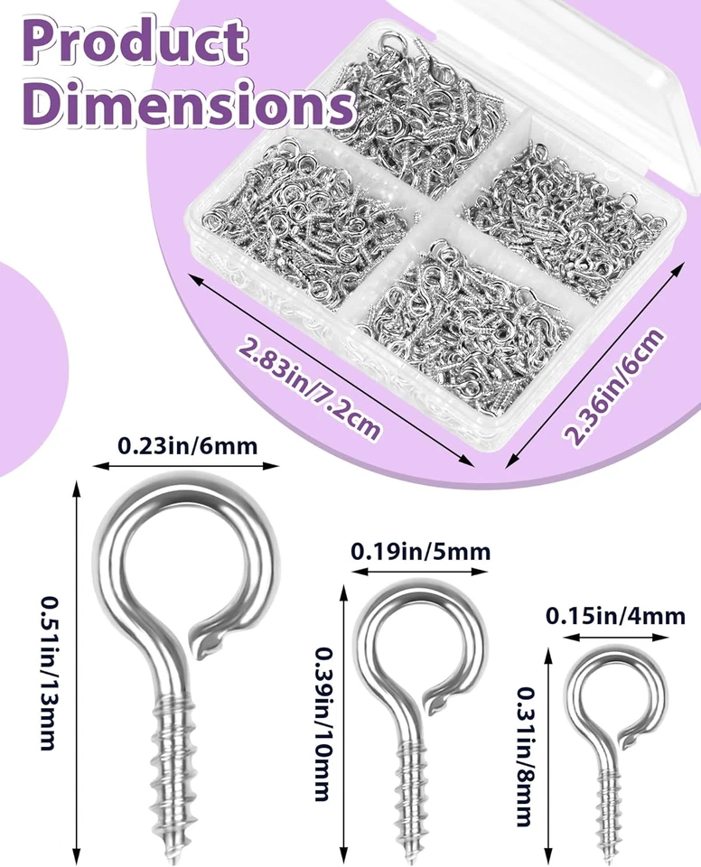 320Pcs Copper Silver Small Screw Eye Pins for Jewelry Making & DIY Crafts, Mini - Imagem 2 de 4