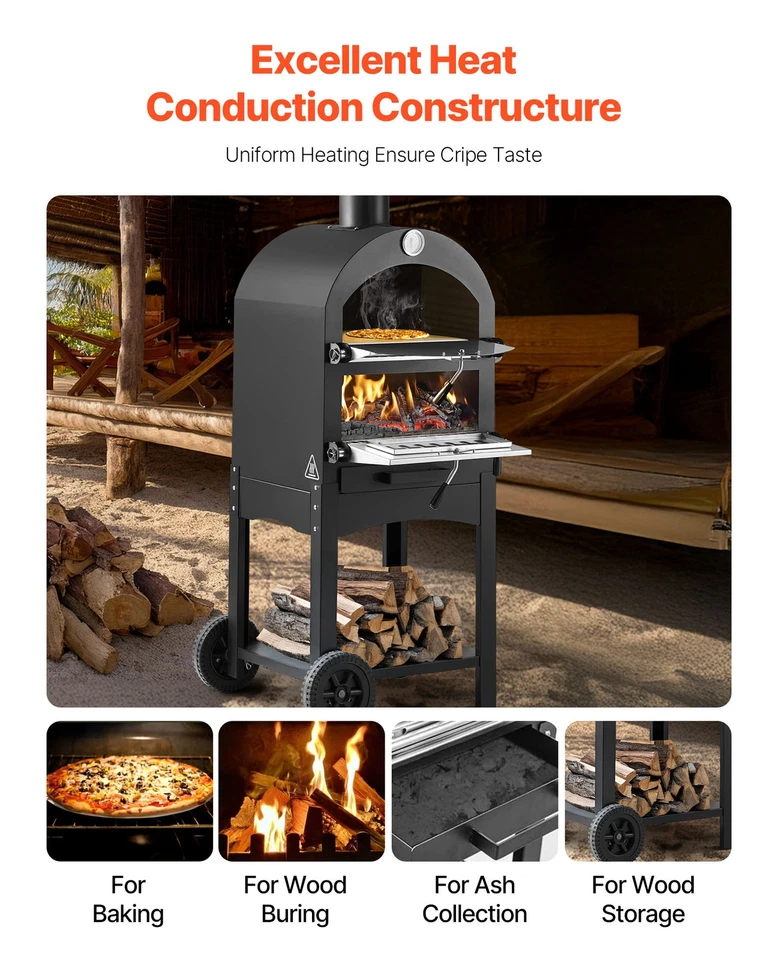 VEVOR Four à Pizza d’Extérieur 30,5 cm à Granulés de Bois Camping Barbecue - Photo 3/4