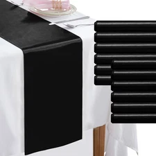 12 Pack 12x108in Black Table Runners Rectangular Smooth Satin Silk Fabric