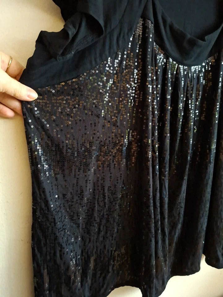 M&S Black Jersey Sequined Occasion Party Blouse Size 24 - Image 2 of 4
