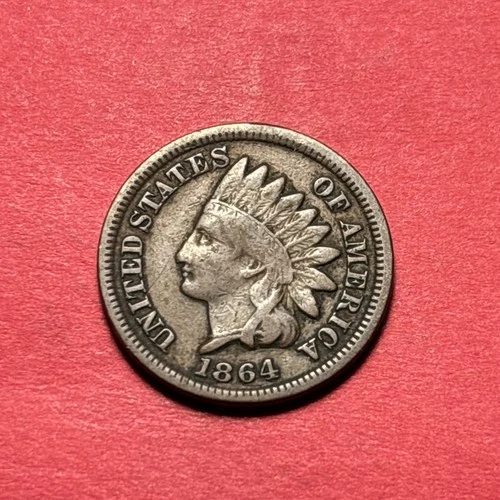 (1) Beautiful Toned Antique 1864 Indian Head Cent/Penny F-FINE BETTER DATE