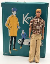 VINTAGE 1962 MATTEL PONYTAIL BLUE KEN DOLL CARRYING TRAVEL CASE w/1968 FIGURINE