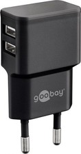 Dual USB Netzteil / Ladeadapter 2,4A 2x USB flache Bauform schwarz Wandadapter