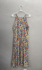 Chaps Womens Dress Size Medium Blue Orange Floral Midi Sleeveless