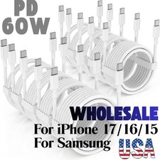 PD 60W USB C to Type C Fast Charger Cord Lot For iPhone Air 17 16 15 Pro Samsung