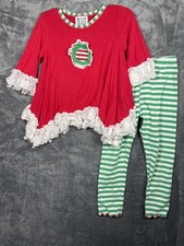 Mis Tee-V-Us Christmas Outfit Girls 4T Red Tunic Top Leggings Lace Ruffle Play