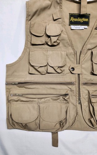 Mens REMINGTON Vest Size M Hunting Multi-Pocket Fly Fishing Tan Khaki Full Zip - Picture 3 of 16