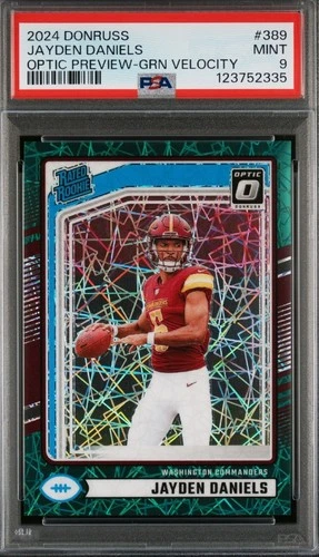 2024 Panini Donruss Jayden Daniels Optic Preview Green Velocity Prizm RC PSA 9