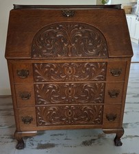 Carved Vintage Solid Wood Writing Bureau