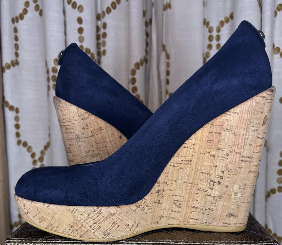 STUART WEITZMAN Desmayo de Corchos 6.5M Azul Gamuza Corcho Plataforma Cuña ASO Kate Middleton Foto 4 de 4