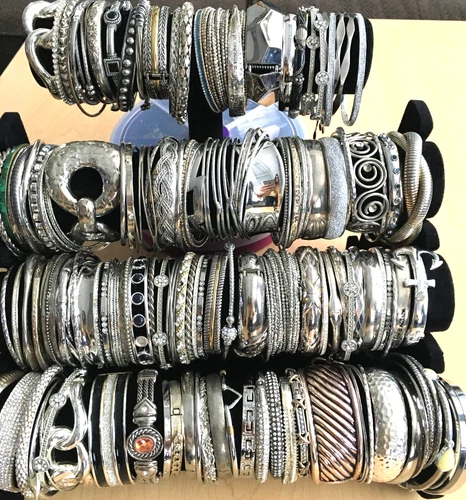 150+ HUGE Vintage Costume to Fashion Jewelry lot Bracelet Bangle ALL SILVER TONE