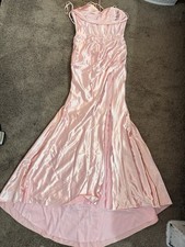 Pink Satin Mermaid Spaghetti Straps Corset Prom Dress with Split Front