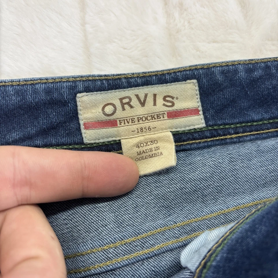 Pantalones de mezclilla Orvis Five Pocket para hombre talla 40x30 lavado oscuro elástico pierna recta 2ML2 Foto 3 de 4