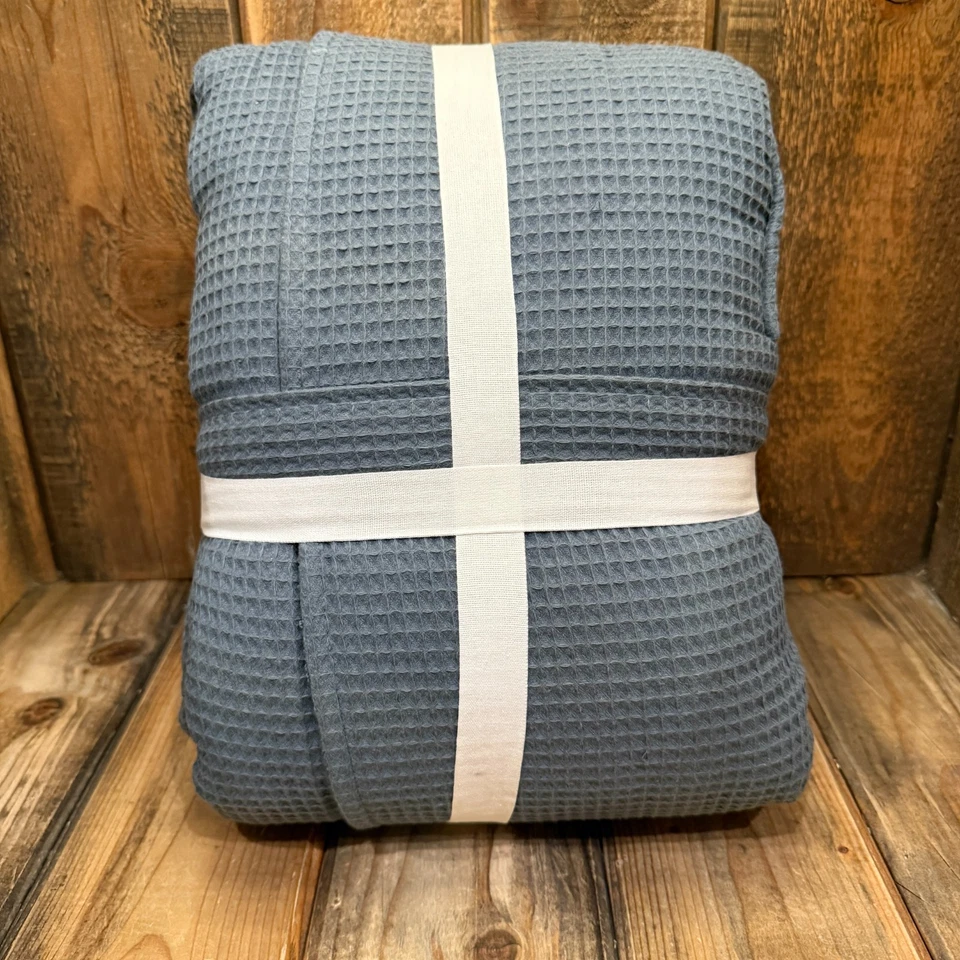 POTTERY BARN WAFFLE WEAVE RESORT ROBE, SIZE XL~ STEEL BLUE (NO MONO) HYDROCOTTON - Image 4 of 4