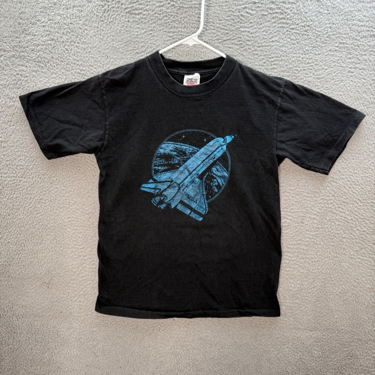 Vintage Oneita Shirt Adult Large Black Single Stitch NASA
