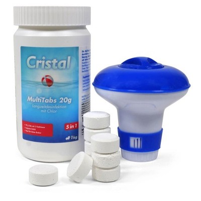 Spar-SET - Cristal MultiTabs Chlor 5 in 1 & Dosierschwimmer | 20g Tabs für Pools