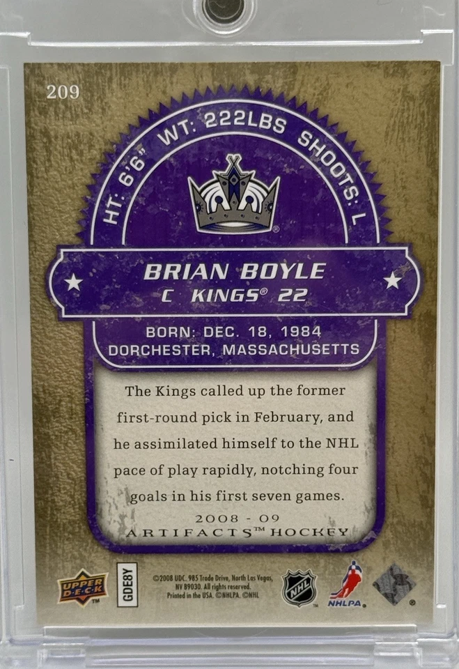 2008-09 Upper Deck Artifacts Rookie Gold /5 Brian Boyle #209 Rookie RC - Image 2 of 2